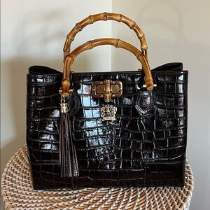 Pratesi Brown Croc-Embossed Handbag